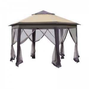13 \\\\ \'x 13 \\\\\' Pop-up Gazebo Hexagonal Cauvre avec 6 filet à mailles à glissière, tente d\'événement de toit à 2niveaux avec cadre en acier fort