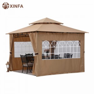 10’x10 ”Gazebo extérieur pour patio avec parois latérales de la fenêtre de l\'église, marron