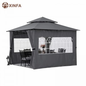10’x10 ”Gazebo extérieur pour patio avec parois latérales de la fenêtre de l\'église, gris